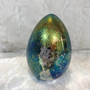 Glass Eye Studio Iridescent Egg Shaped Paperweight